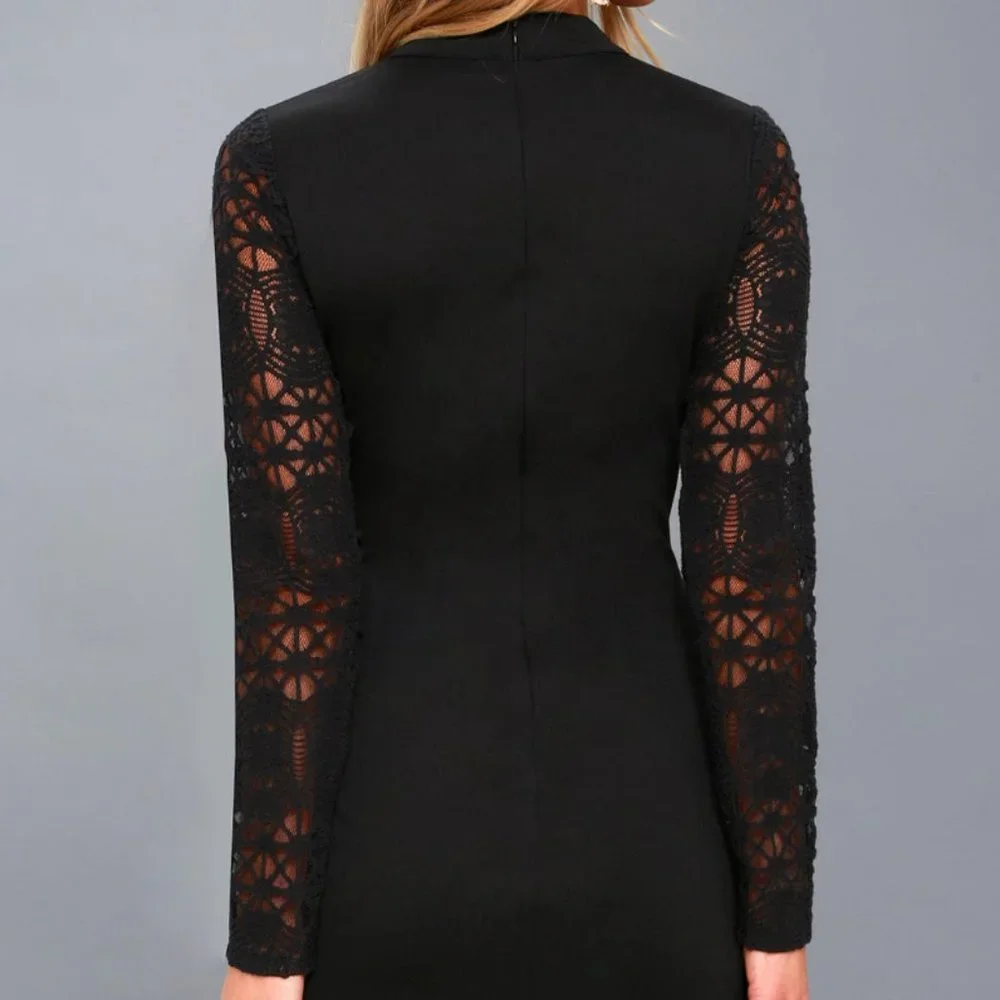 Lulu's Black Lace Long Sleeve Bodycon Dress, Size Small - Picture 3 of 7